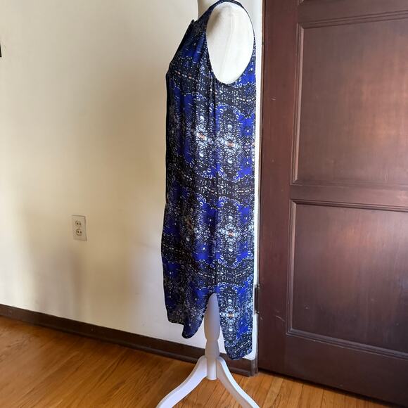 A.L.C. Blue and Black Printed Silk Button front Drop Hem Swing Dress Extra Small - Picture 2 of 10